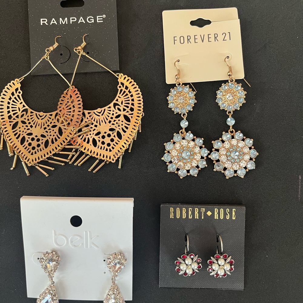 Lot of earrings with Forever 21 Gold-Tone Blue Crystal Cluster Drop Earrings